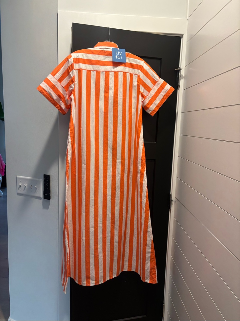 LIVRO Gibbons Dress Small Sunny Stripes NWT Orange Maxi Shirt Dress Pockets - Picture 9 of 13